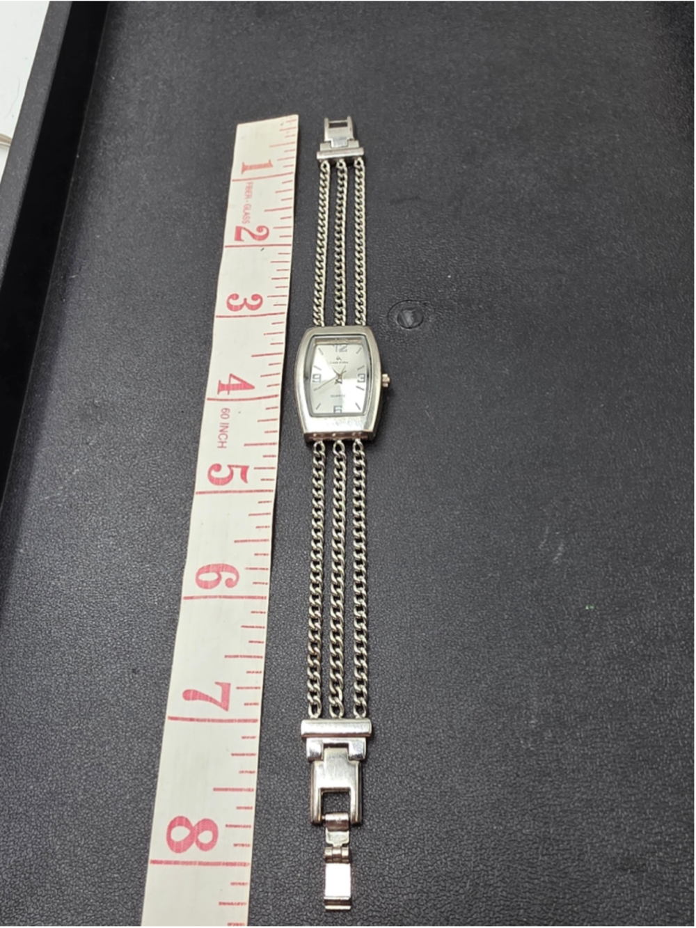 Vintage Louis Arden Silver Tone Quartz Bracelet Watch Triple Chain Band Untested - Picture 6 of 6